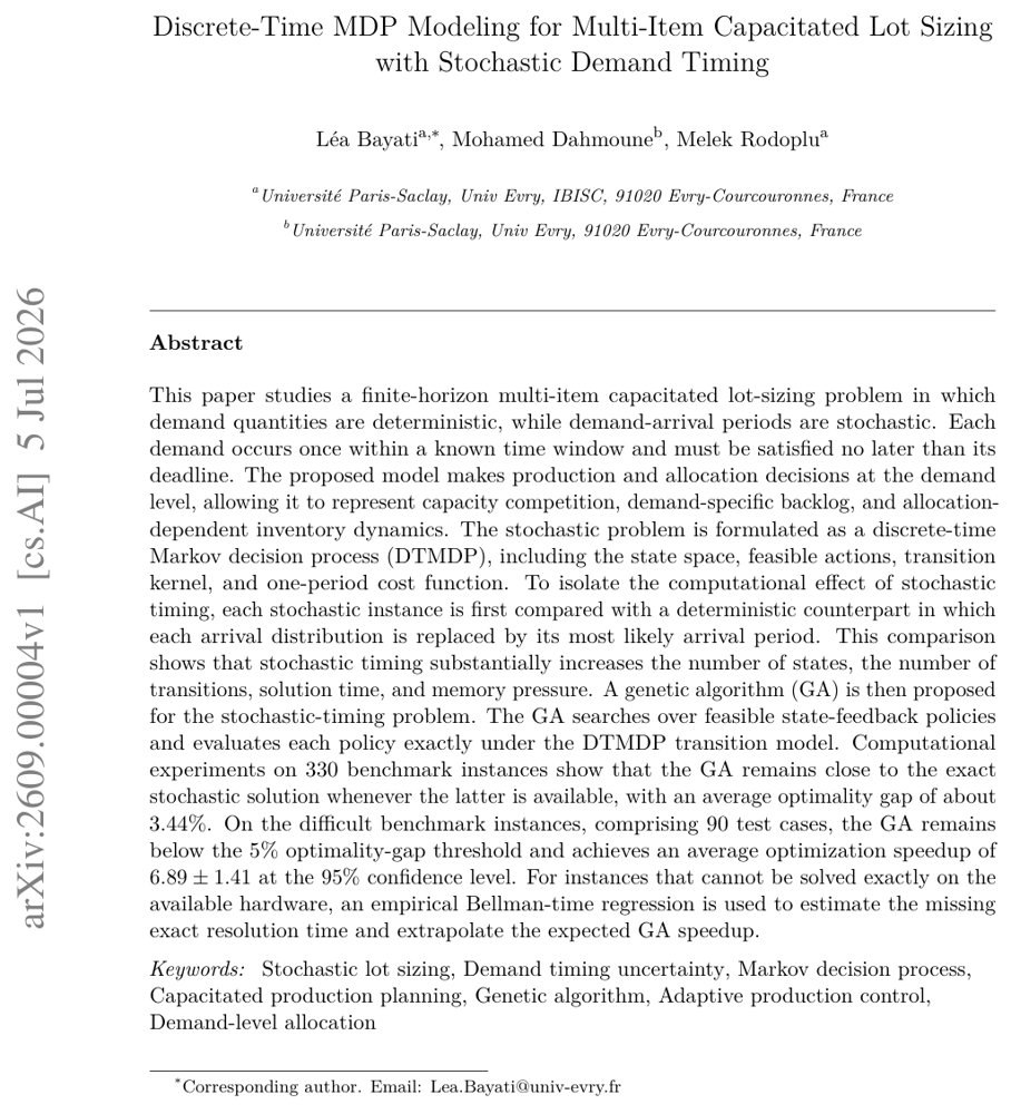 Discrete-Time MDP Modeling for Multi-Item Capacitated Lot Sizing with Stochastic Demand Timing Figure 1