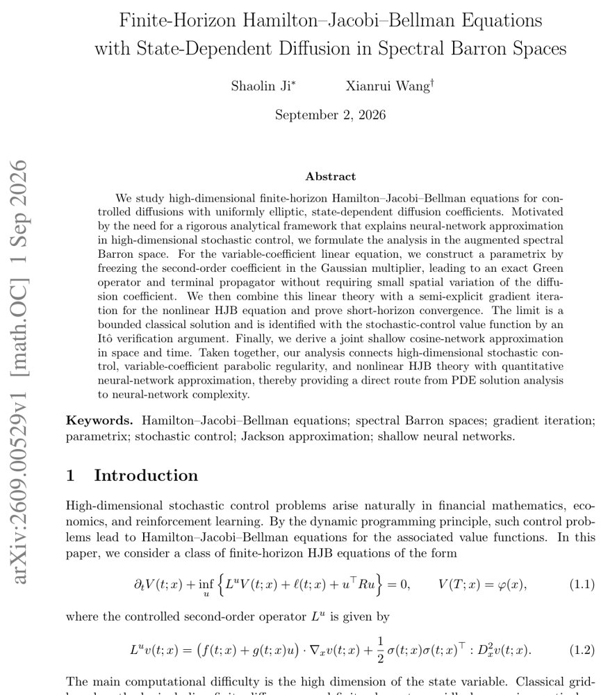 Finite-Horizon Hamilton--Jacobi--Bellman Equations with State-Dependent Diffusion in Spectral Barron Spaces Figure 1