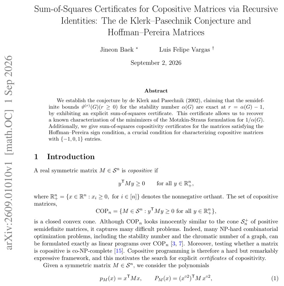 Sum-of-Squares Certificates for Copositive Matrices via Recursive Identities: The de Klerk-Pasechnik Conjecture and Hoffman--Pereira Matrices Figure 1