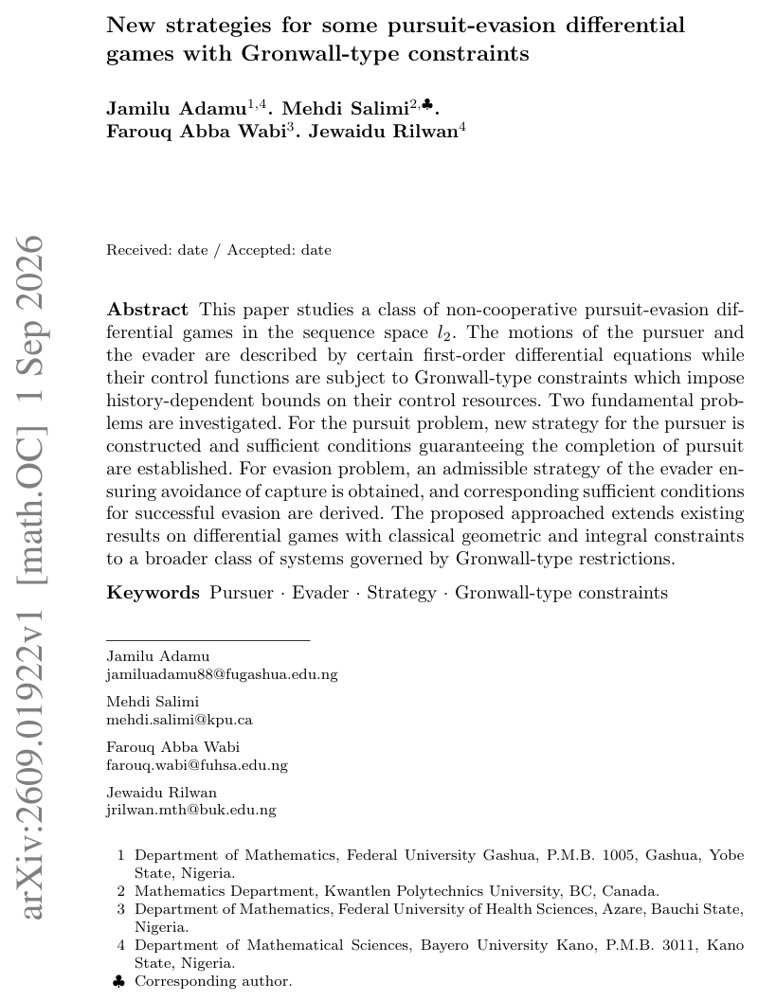 New strategies for some pursuit-evasion differential games with Gronwall-type constraints Figure 1