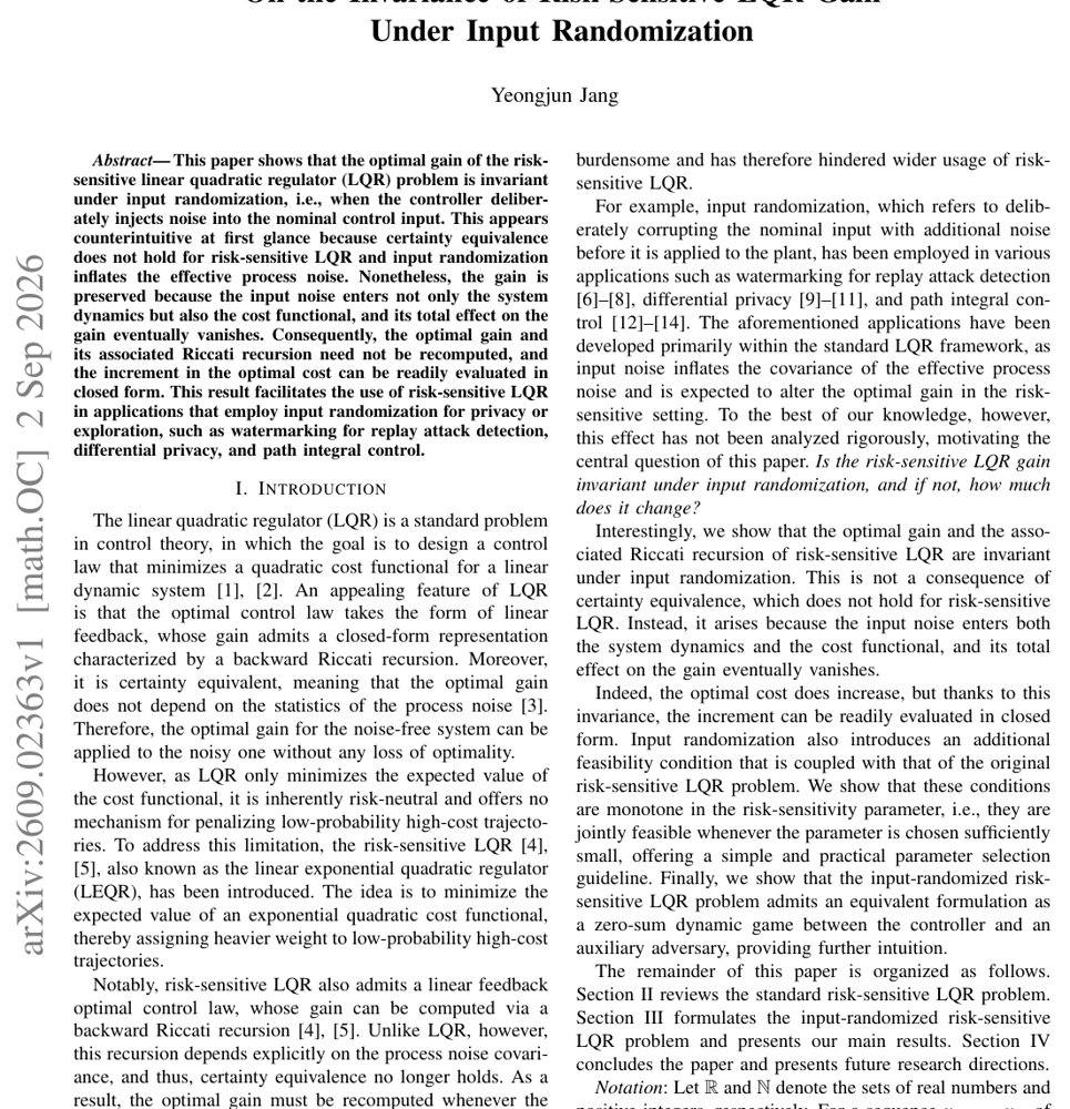 On the invariance of risk-sensitive LQR gain under input randomization Figure 1