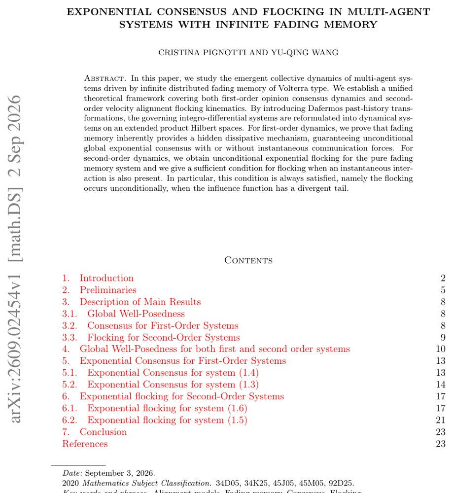 Exponential Consensus and Flocking in Multi-Agent Systems with Infinite Fading Memory Figure 1