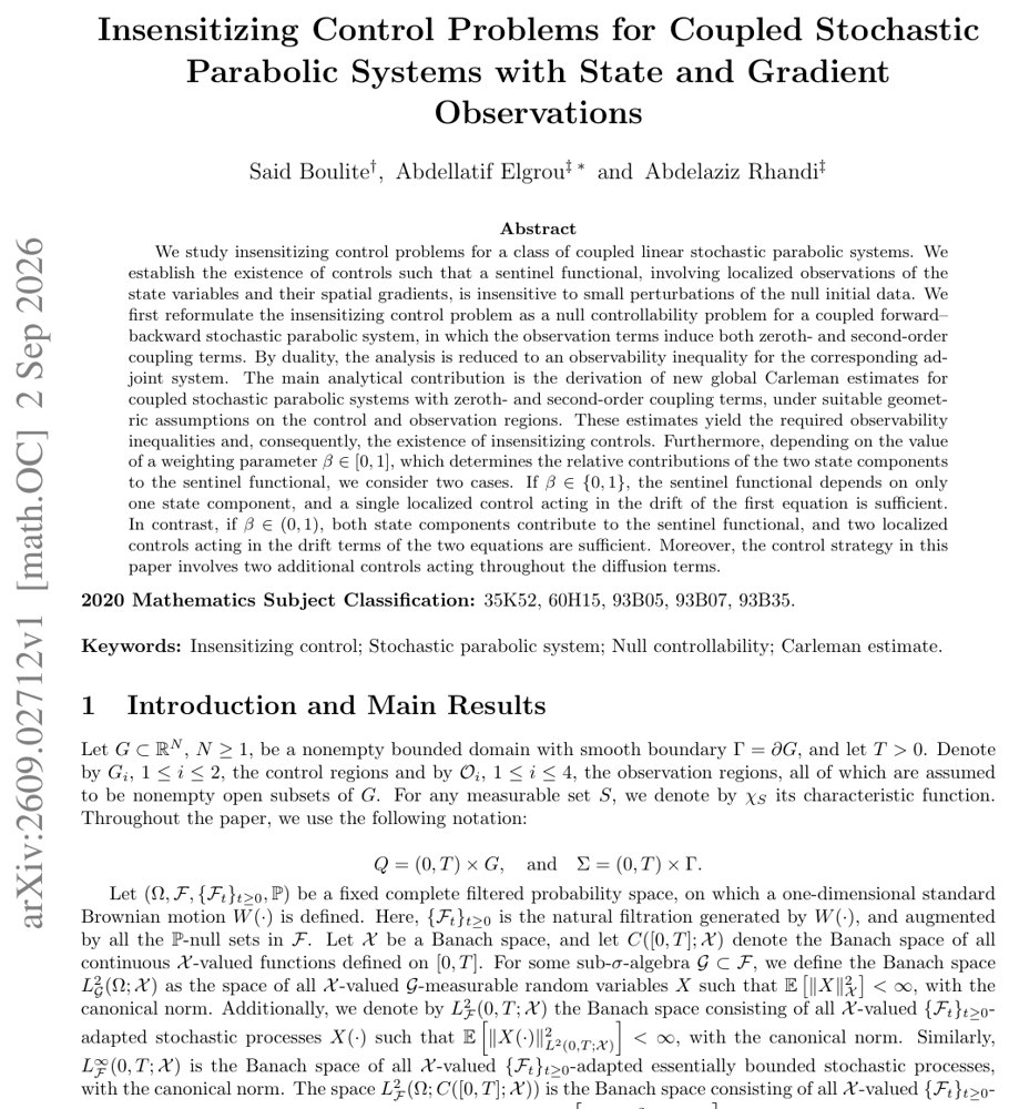 Insensitizing Control Problems for Coupled Stochastic Parabolic Systems with State and Gradient Observations Figure 1