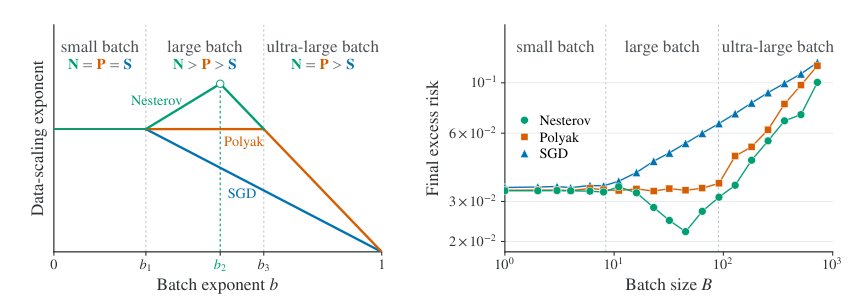 Momentum in large-batch training: Polyak enlarges the critical batch size, Nesterov improves data efficiency Figure 1