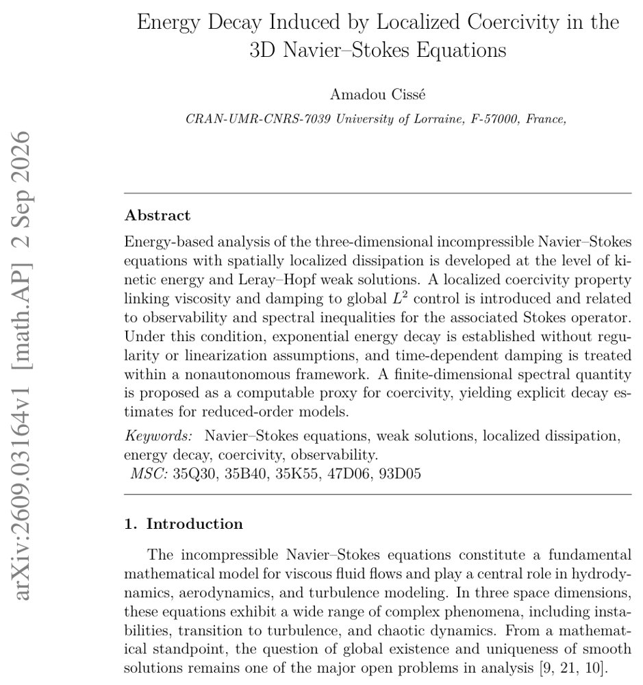 Energy Decay Induced by Localized Coercivity in the 3D Navier--Stokes Equations Figure 1
