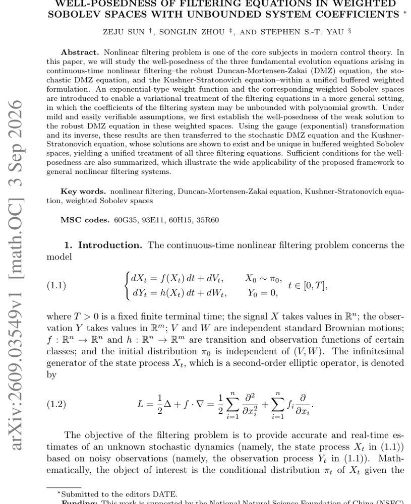 Well-posedness of Filtering Equations in Weighted Sobolev Spaces with Unbounded System Coefficients Figure 1