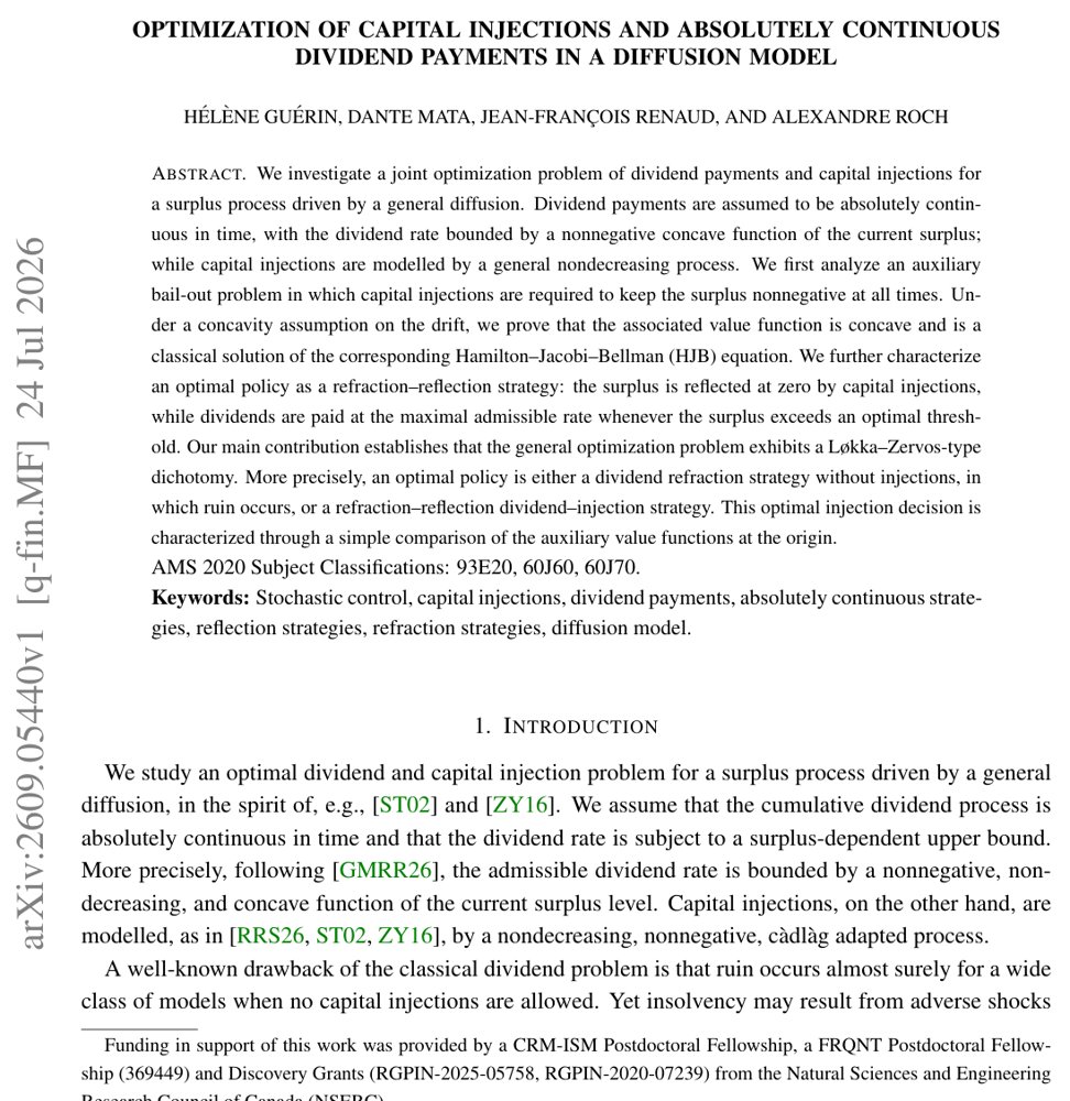 Optimization of capital injections and absolutely continuous dividend payments in a diffusion model Figure 1