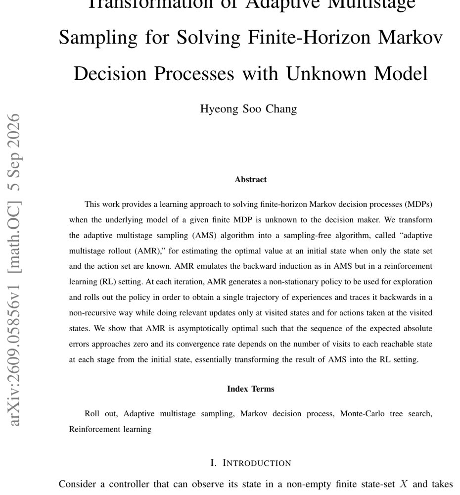 Transformation of Adaptive Multistage Sampling for Solving Finite-Horizon Markov Decision Processes with Unknown Model Figure 1