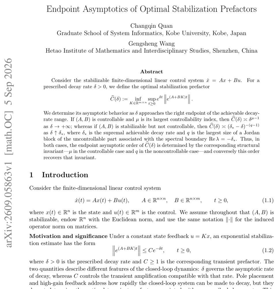 Endpoint Asymptotics of Optimal Stabilization Prefactors Figure 1
