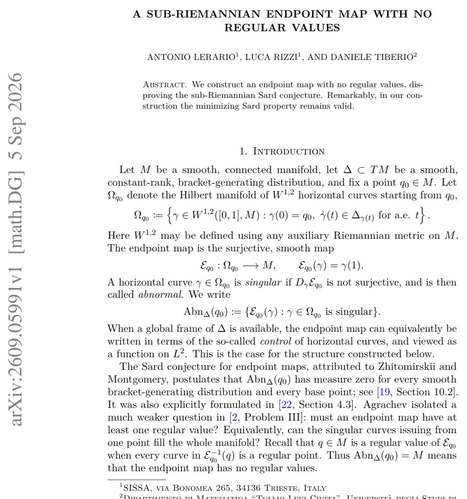 A sub-Riemannian endpoint map with no regular values Figure 1