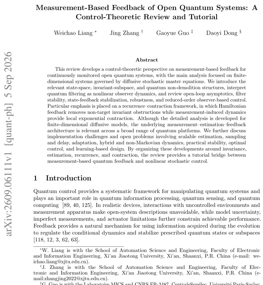 Measurement-Based Feedback of Open Quantum Systems: A Control-Theoretic Review and Tutorial Figure 1