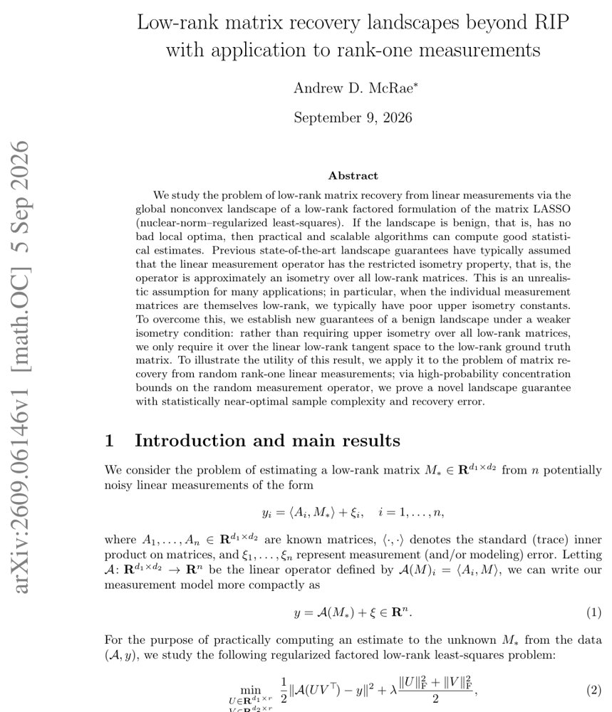 Low-rank matrix recovery landscapes beyond RIP with application to rank-one measurements Figure 1