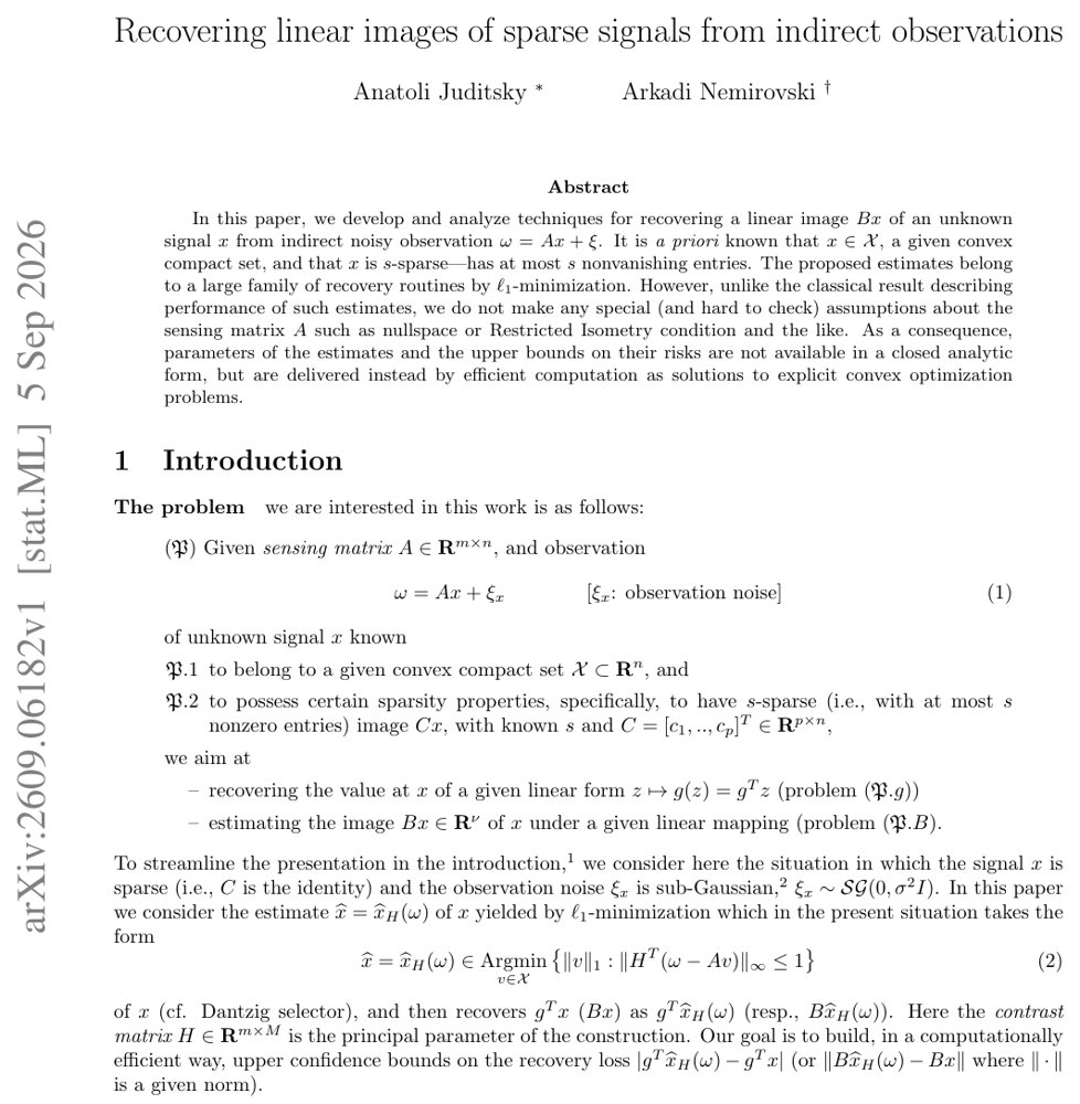 Recovering linear images of sparse signals from indirect observations Figure 1
