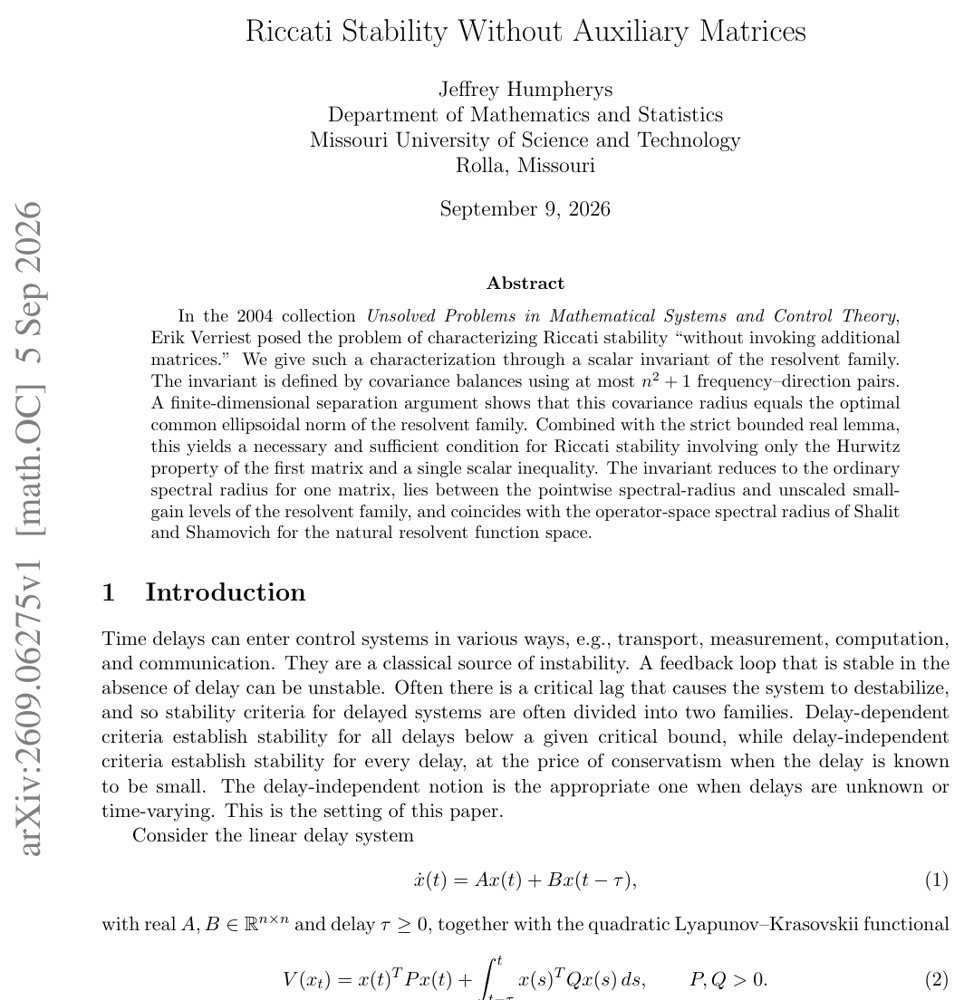 Riccati Stability Without Auxiliary Matrices Figure 1
