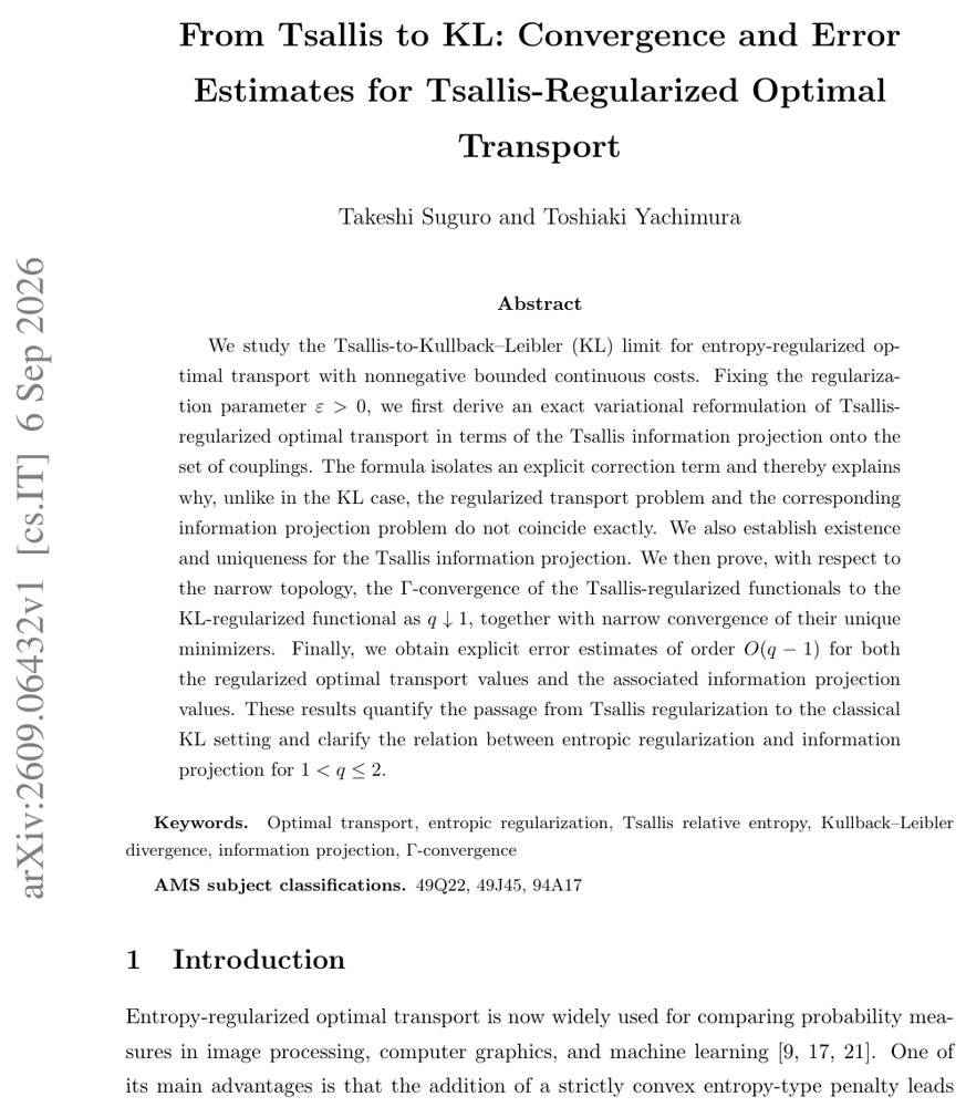 From Tsallis to KL: Convergence and Error Estimates for Tsallis-Regularized Optimal Transport Figure 1