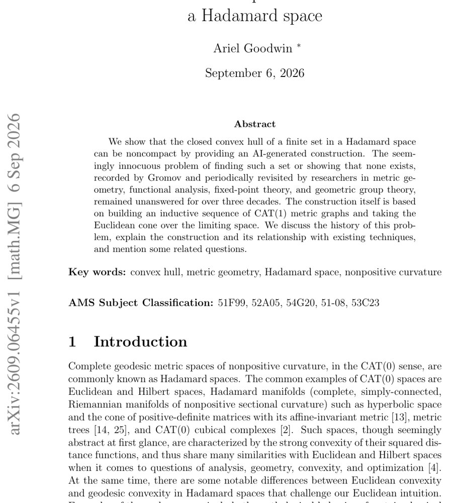 A finite set with noncompact closed convex hull in a Hadamard space Figure 1