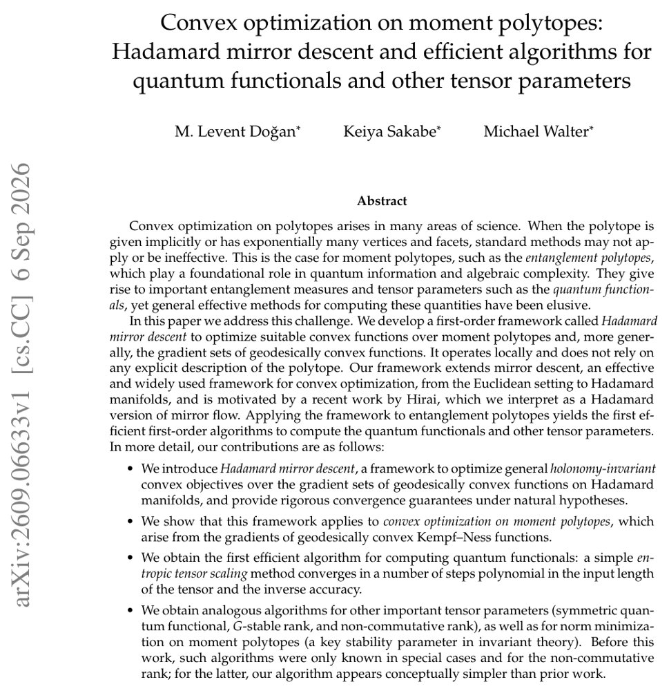 Convex optimization on moment polytopes: Hadamard mirror descent and efficient algorithms for quantum functionals and other tensor parameters Figure 1