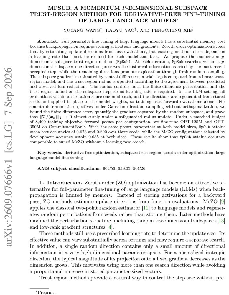 MpSub: A Momentum $p$-Dimensional Subspace Trust-Region Method for Derivative-Free Fine-Tuning of Large Language Models Figure 1