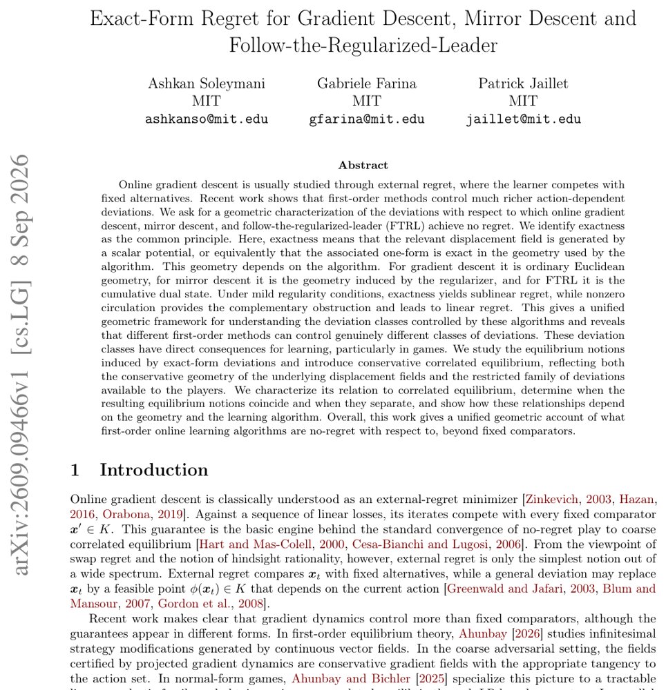 Exact-Form Regret for Gradient Descent, Mirror Descent and Follow-the-Regularized-Leader Figure 1