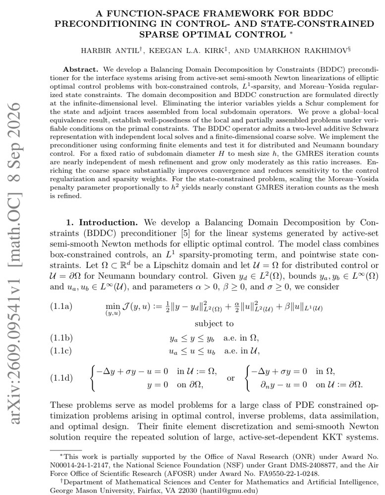 A Function-Space Framework for BDDC Preconditioning in Control- and State-Constrained Sparse Optimal Control Figure 1