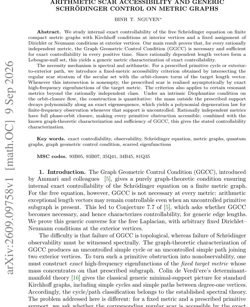 Arithmetic Scar Accessibility and Generic Schrodinger Control on Metric Graphs Figure 1