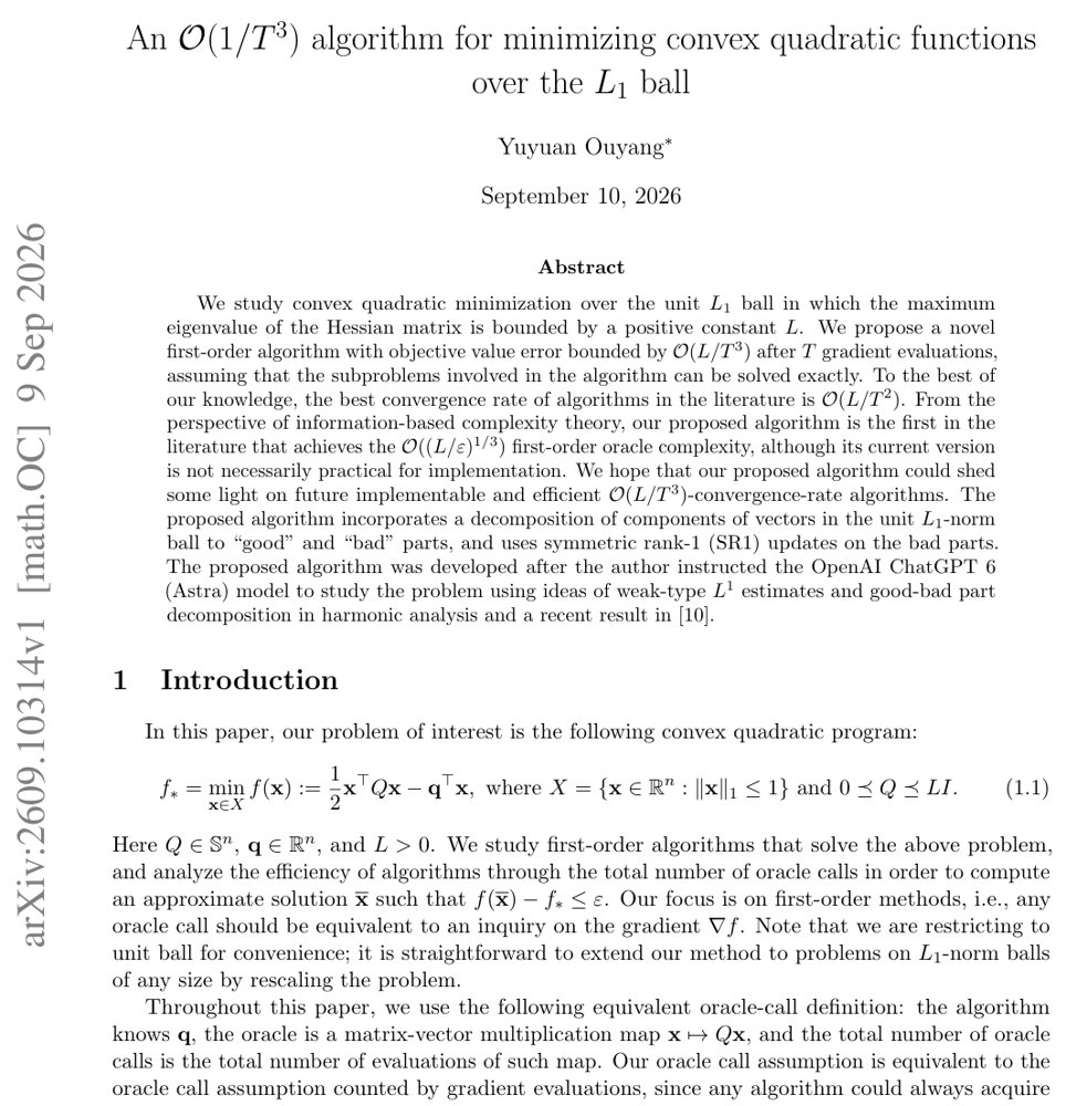 An $O(1/T^3)$ algorithm for minimizing convex quadratic functions over the $L_1$ ball Figure 1