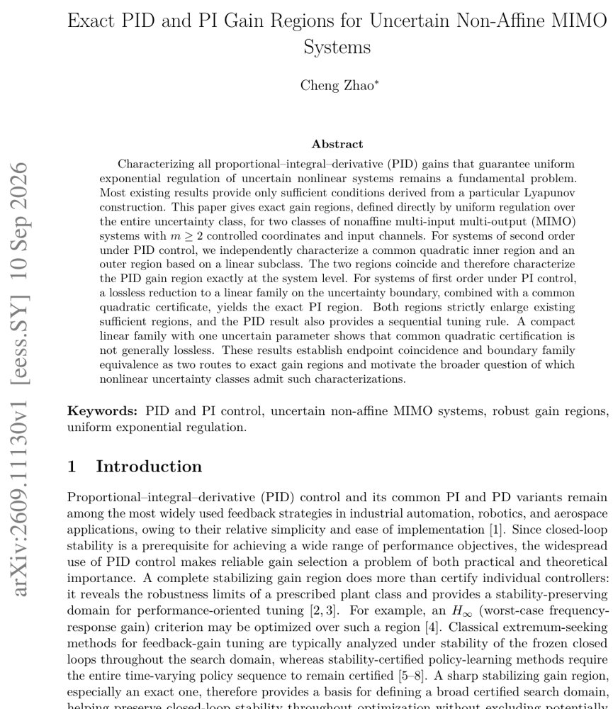 Exact PID and PI Gain Regions for Uncertain Non-Affine MIMO Systems Figure 1
