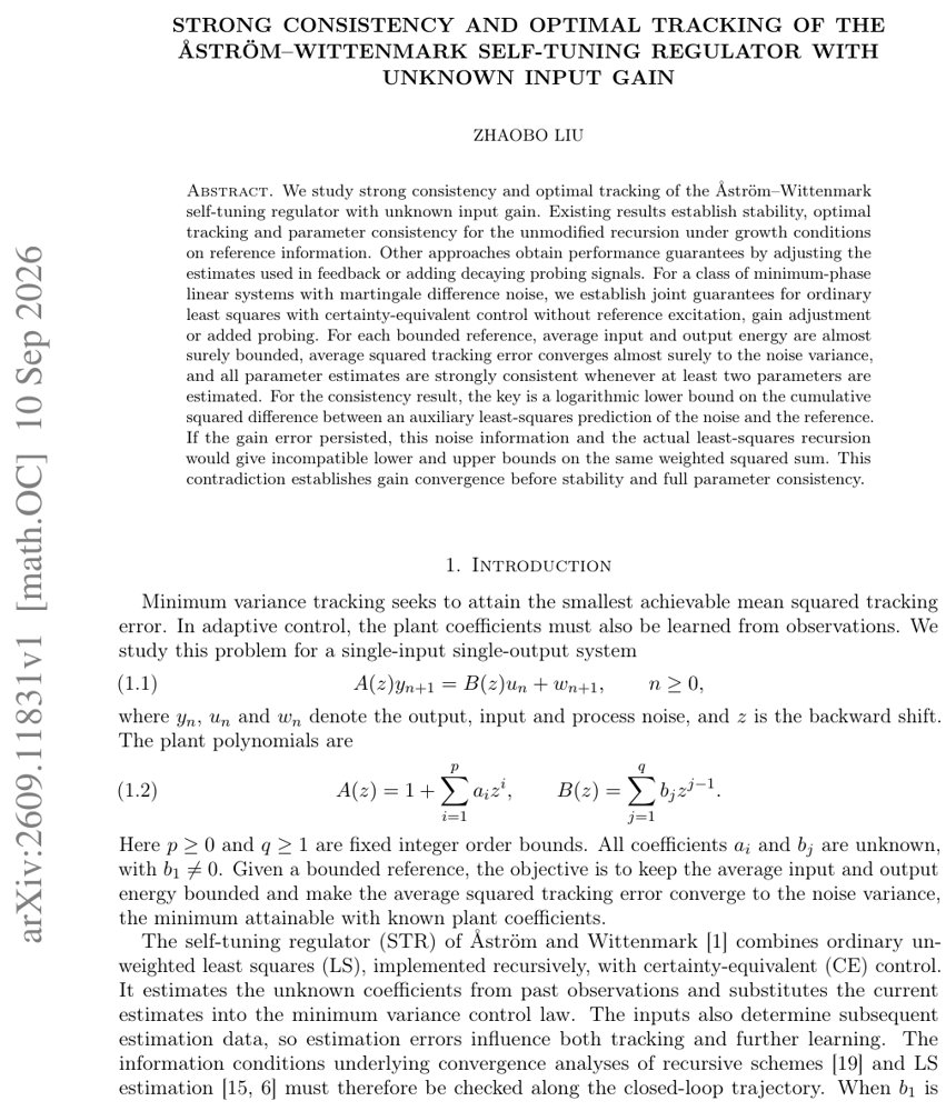 Strong Consistency and Optimal Tracking of the Åström-Wittenmark Self-Tuning Regulator with Unknown Input Gain Figure 1