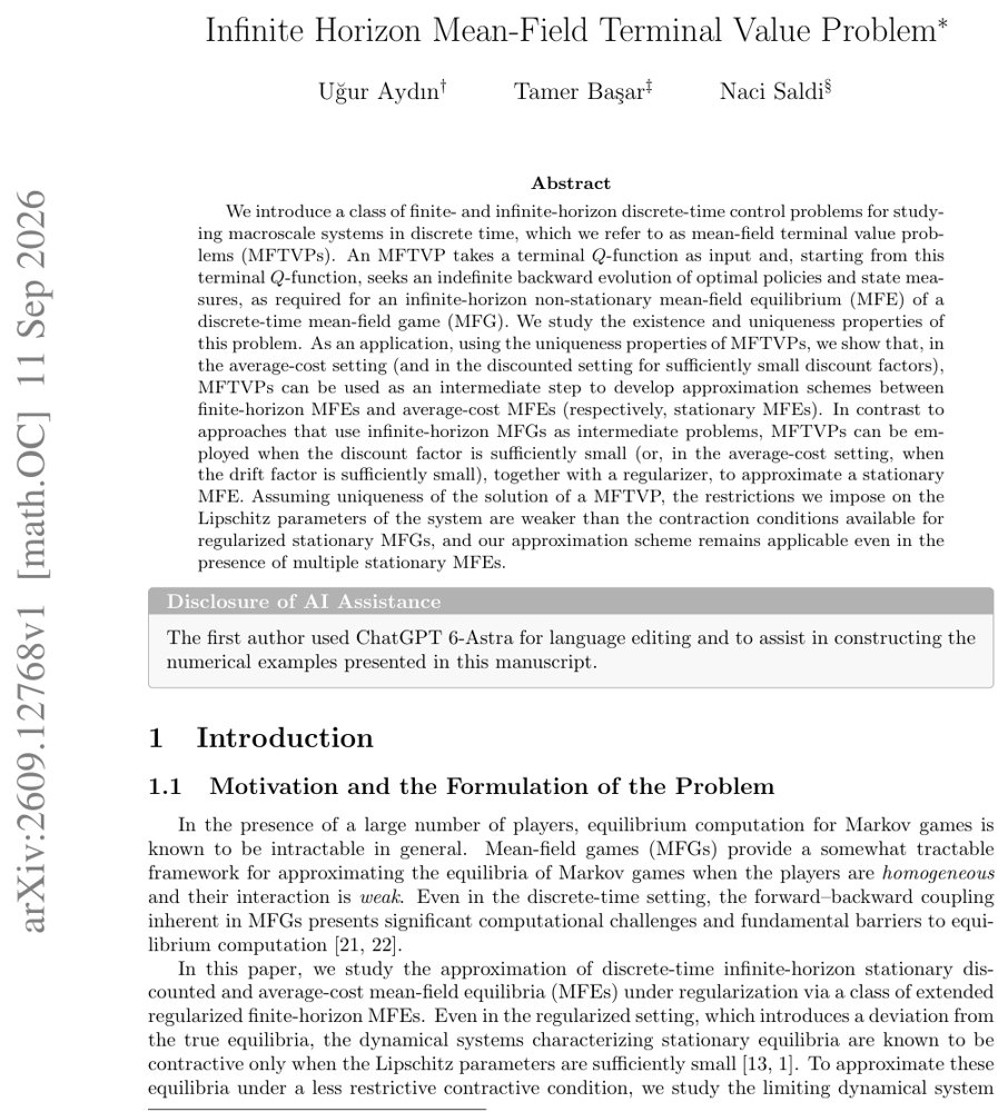 Infinite Horizon Mean-Field Terminal Value Problem Figure 1