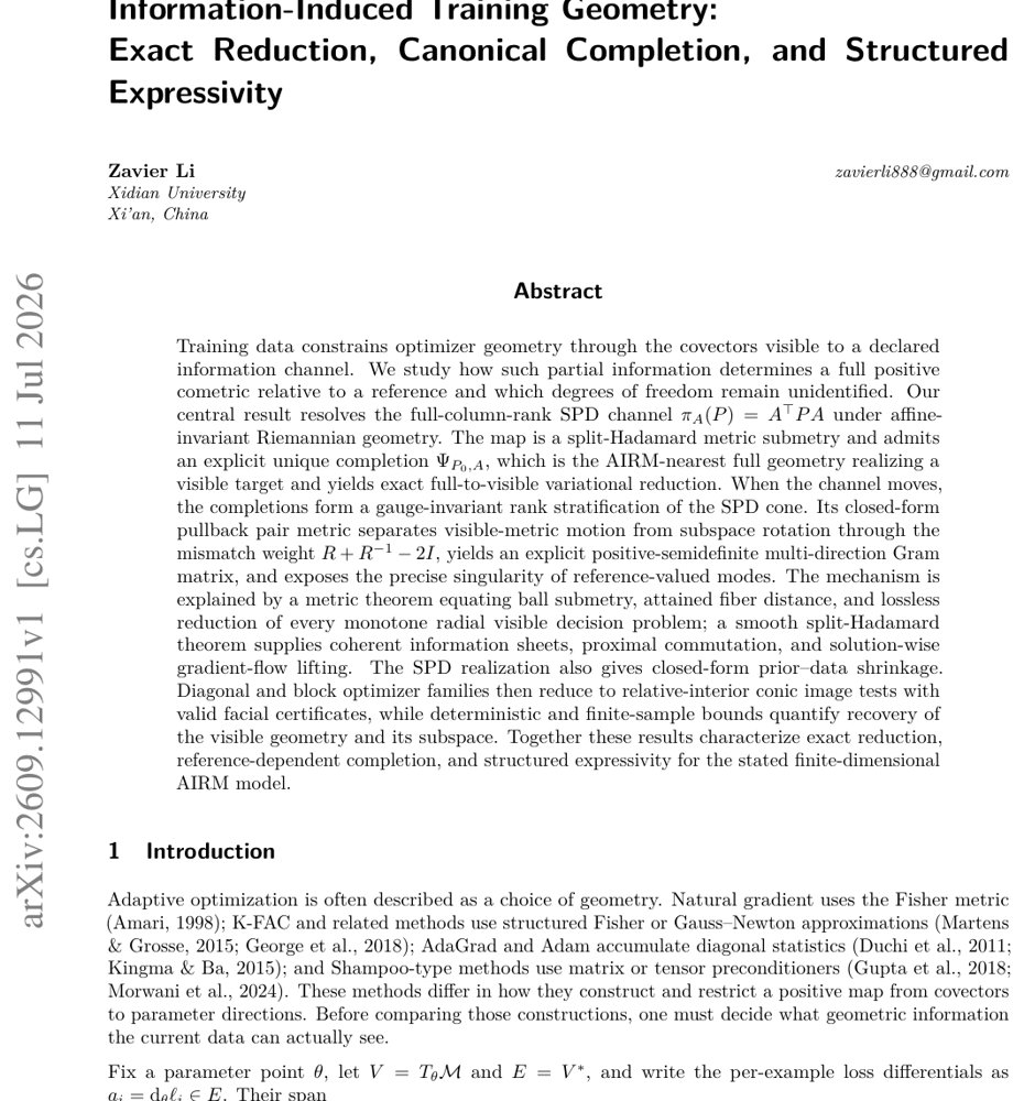 Information-Induced Training Geometry: Exact Reduction, Canonical Completion, and Structured Expressivity Figure 1