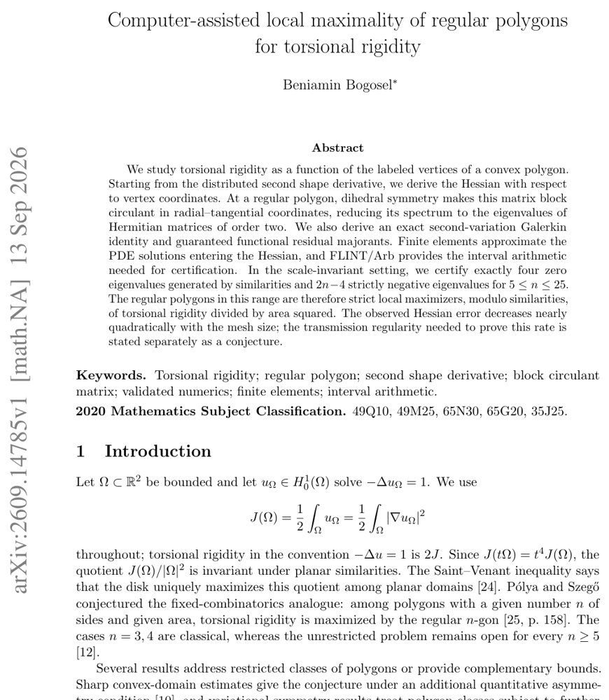 Computer-assisted local maximality of regular polygons for torsional rigidity Figure 1