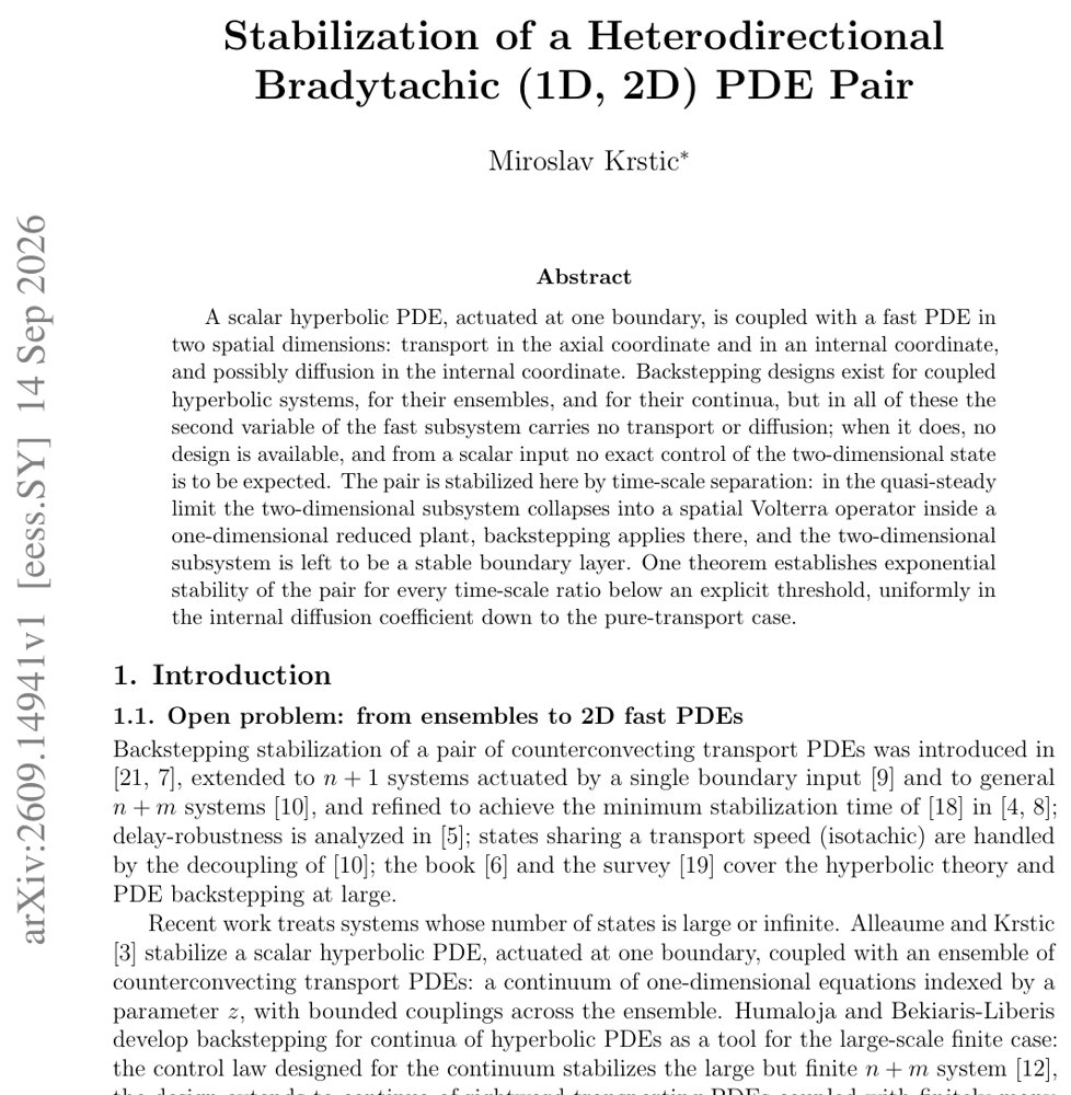 Stabilization of a Heterodirectional Bradytachic (1D, 2D) PDE Pair Figure 1