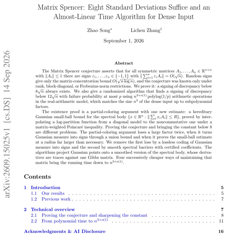Matrix Spencer: Eight Standard Deviations Suffice and an Almost-Linear Time Algorithm for Dense Input Figure 1