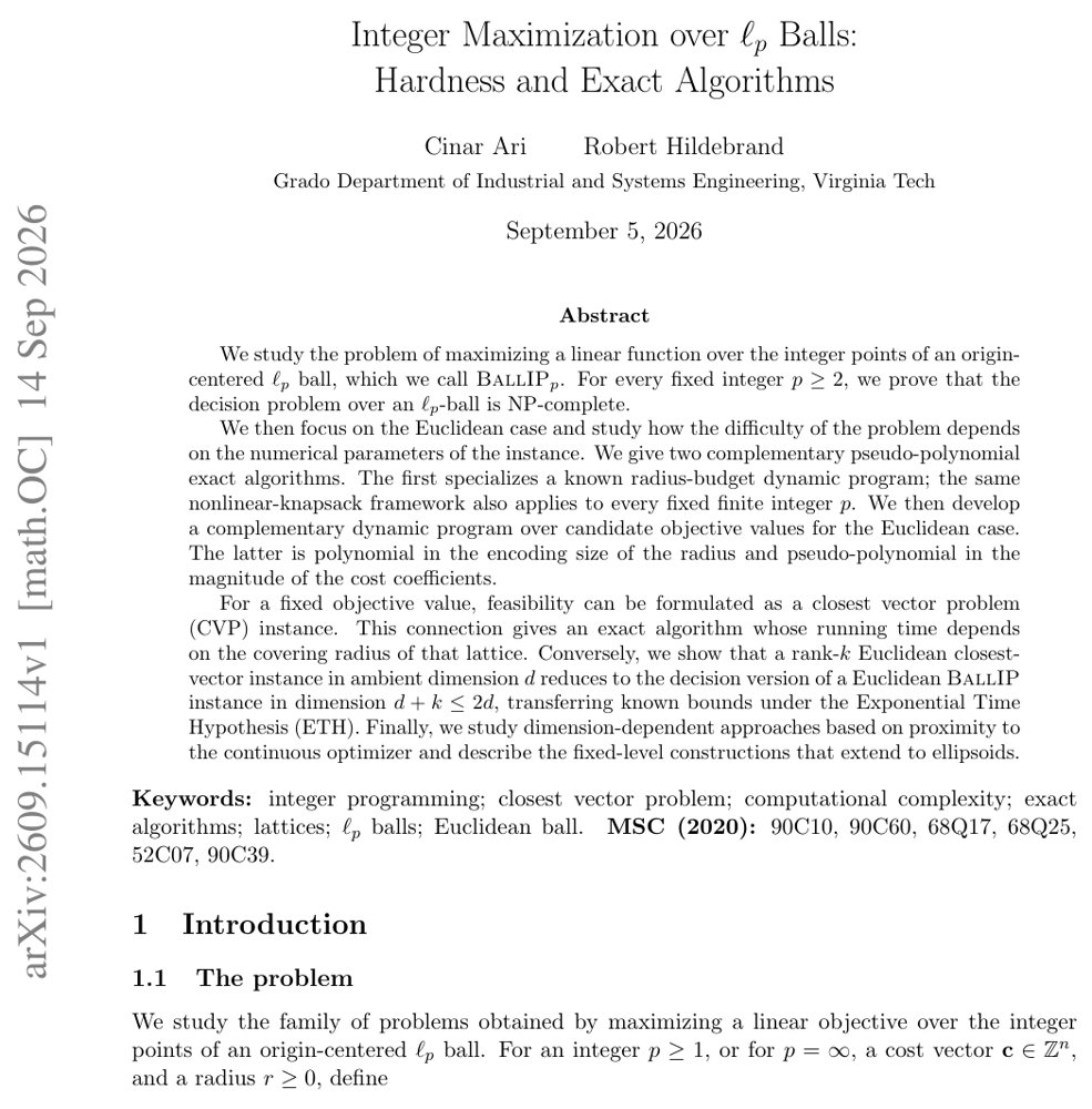 Integer Maximization over $\ell_p$ Balls: Hardness and Exact Algorithms Figure 1
