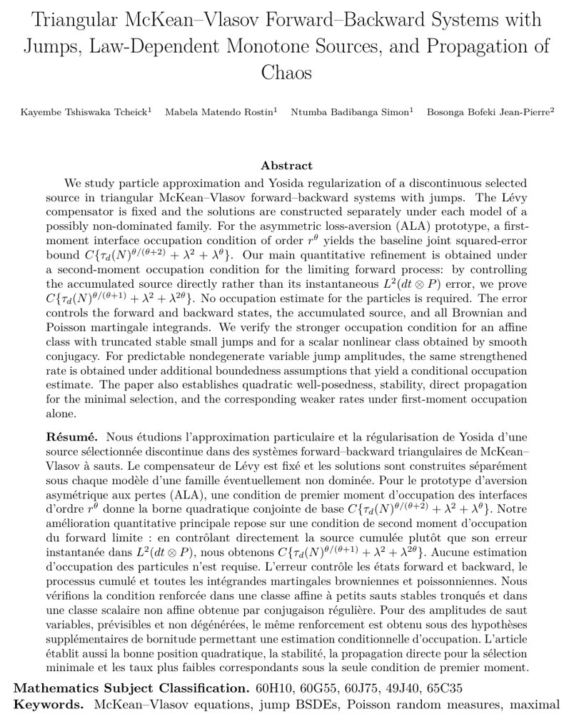 Triangular MCKean-Vlasov Forward Backward System with Jumps, Law-dependent Monotone Source, and Propagation of Chaos Figure 1
