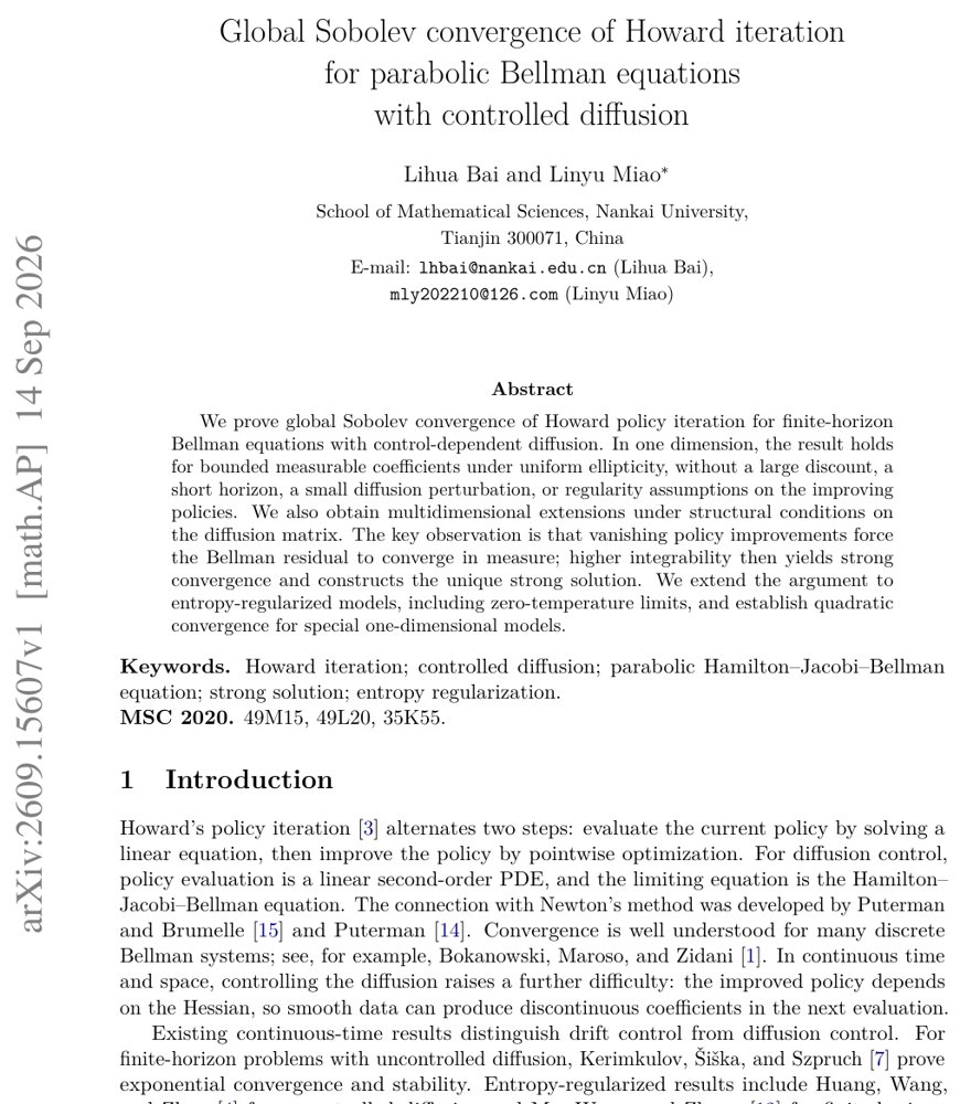 Global Sobolev convergence of Howard iteration for parabolic Bellman equations with controlled diffusion Figure 1