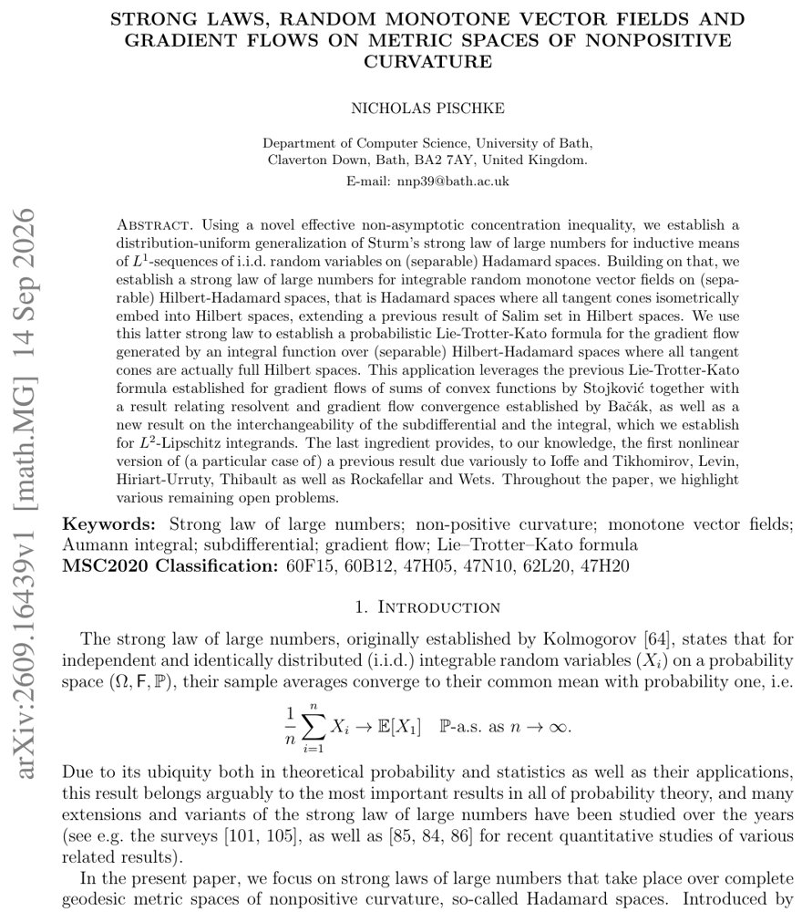 Strong laws, random monotone vector fields and gradient flows on metric spaces of nonpositive curvature Figure 1