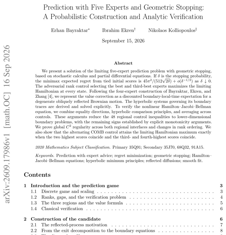 Prediction with Five Experts and Geometric Stopping: A Probabilistic Construction and Analytic Verification Figure 1