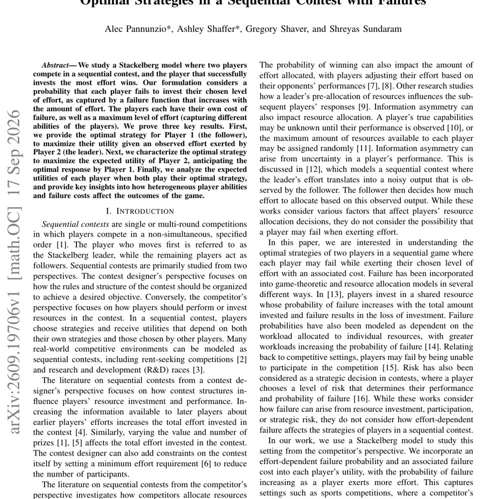 Optimal Strategies in a Sequential Contest with Failures Figure 1