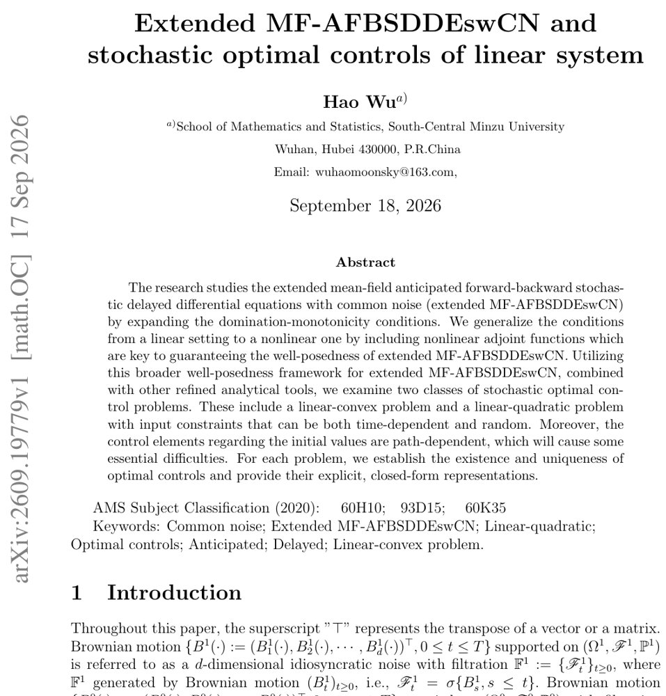 Extended MF-AFBSDDEswCN and stochastic optimal controls of linear system Figure 1