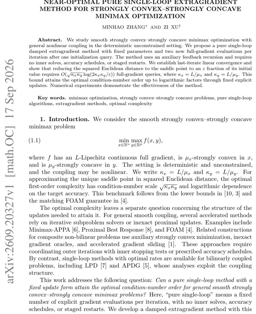 Near-Optimal Pure Single-Loop Extragradient Method for Strongly Convex--Strongly Concave Minimax Optimization Figure 1