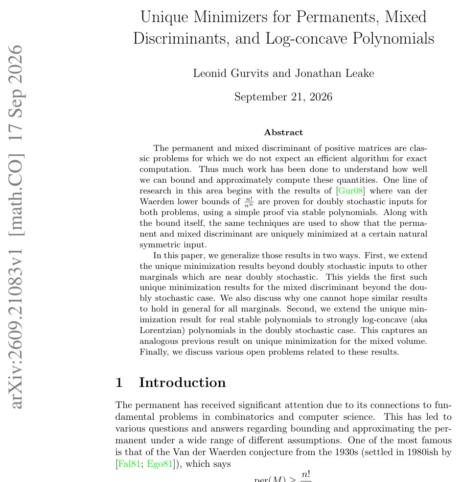 Unique Minimizers for Permanents, Mixed Discriminants, and Log-concave Polynomials Figure 1