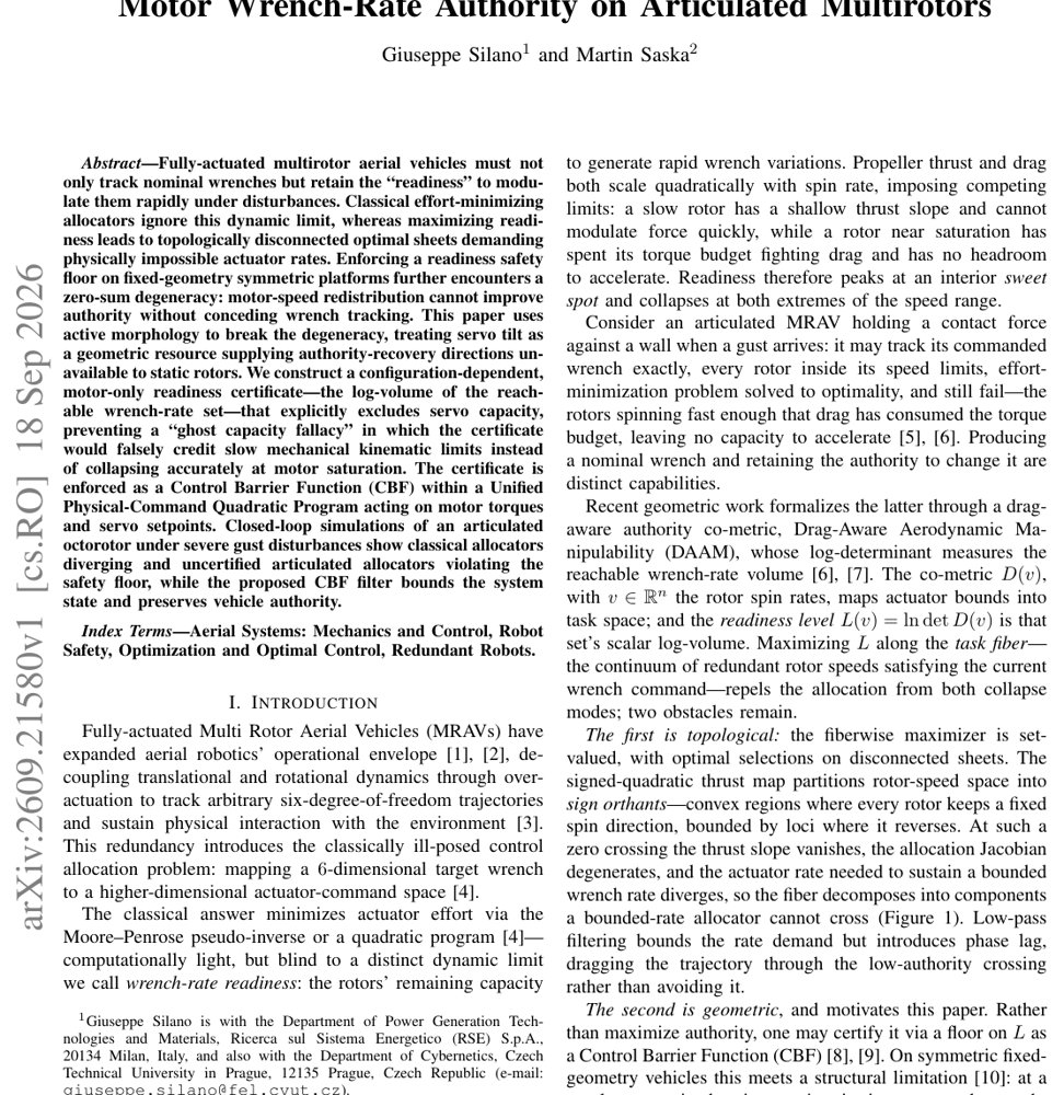 Tilt as a Certified Resource: Preserving Motor Wrench-Rate Authority on Articulated Multirotors Figure 1