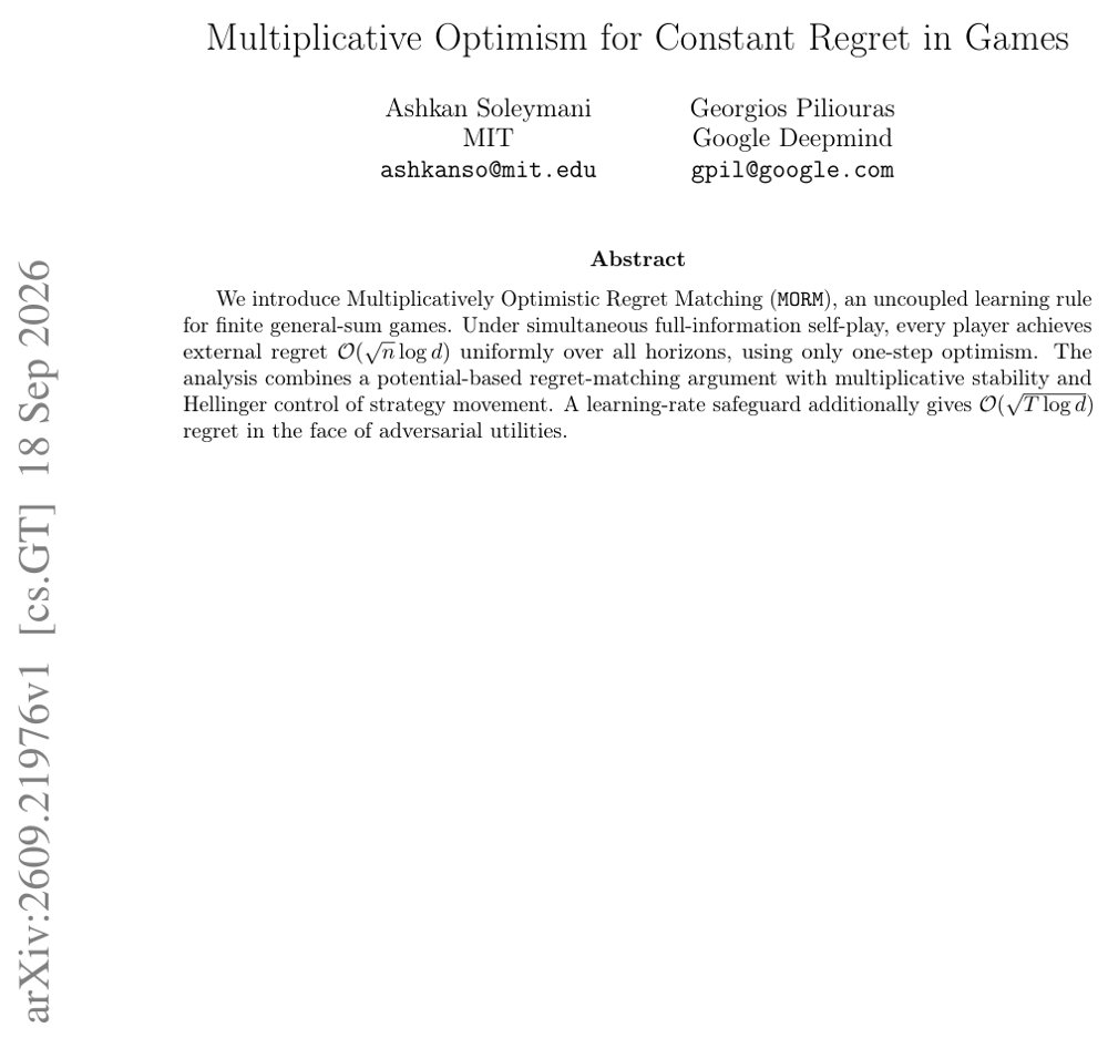Multiplicative Optimism for Constant Regret in Games Figure 1