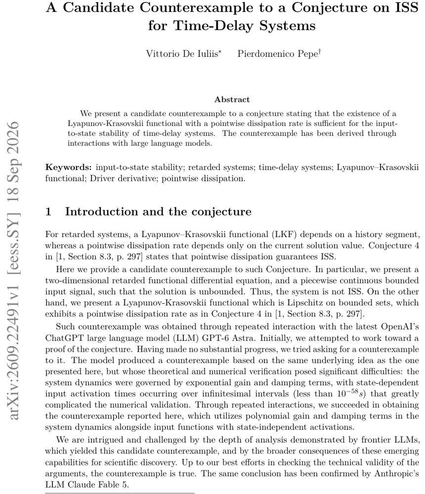 A Candidate Counterexample to a Conjecture on ISS for Time-Delay Systems Figure 1