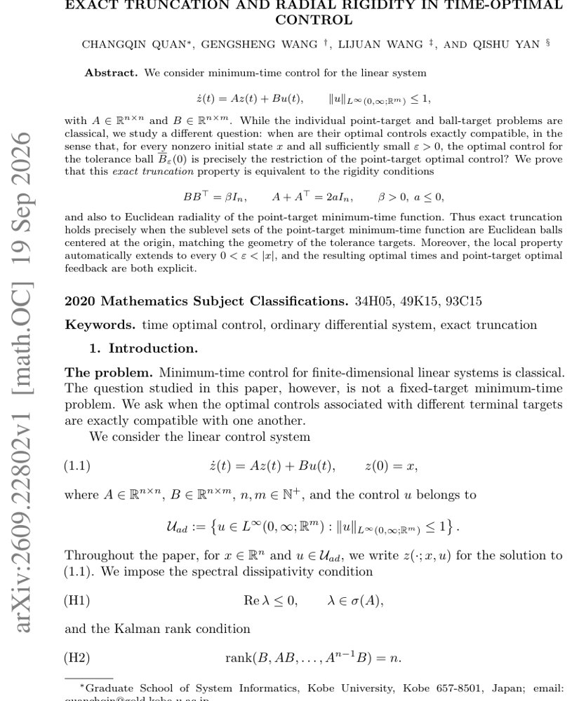 Exact Truncation and Radial Rigidity in Time-Optimal Control Figure 1