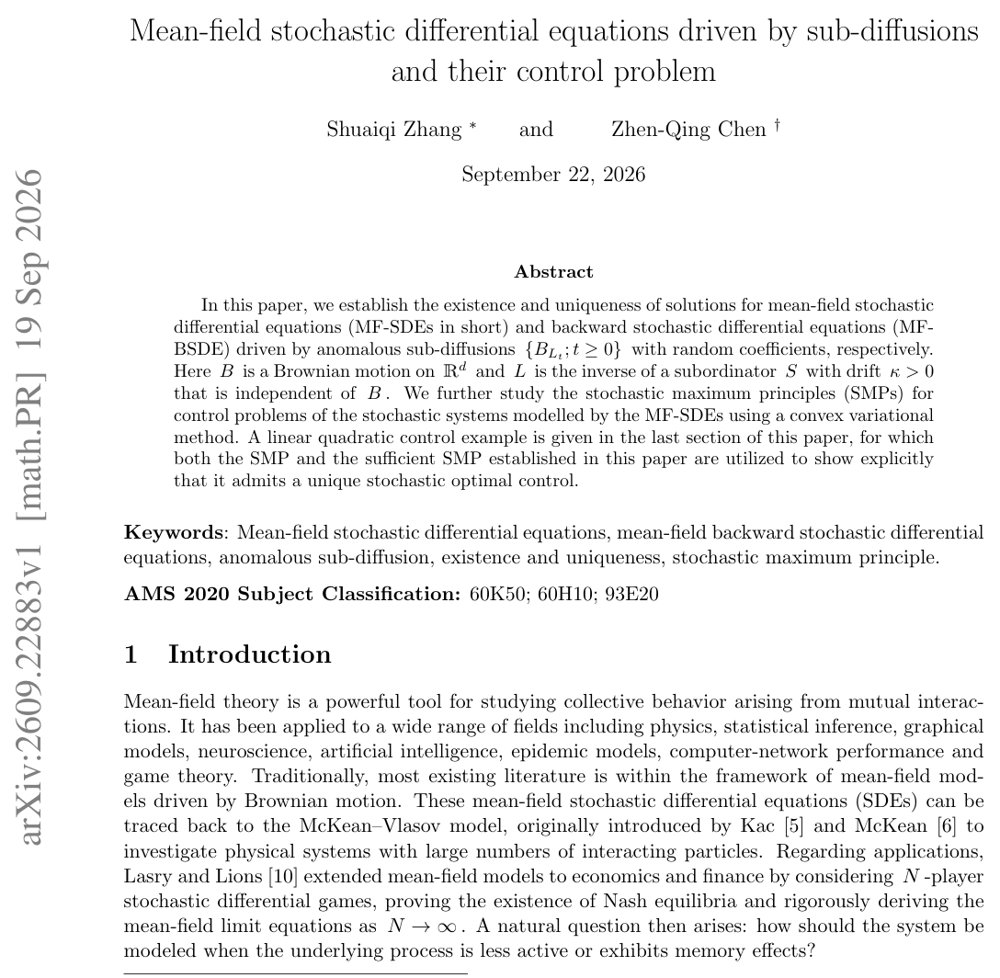 Mean-field stochastic differential equations driven by sub-diffusions and their control problem Figure 1