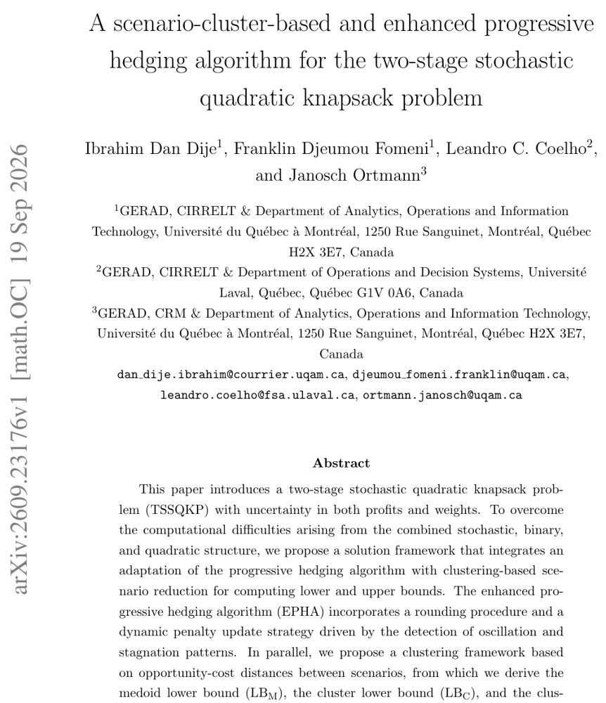 A scenario-cluster-based and enhanced progressive hedging algorithm for the two-stage stochastic quadratic knapsack problem Figure 1