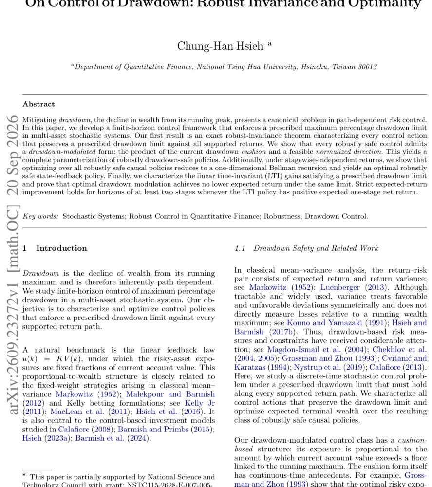 On Control of Drawdown: Robust Invariance and Optimality Figure 1