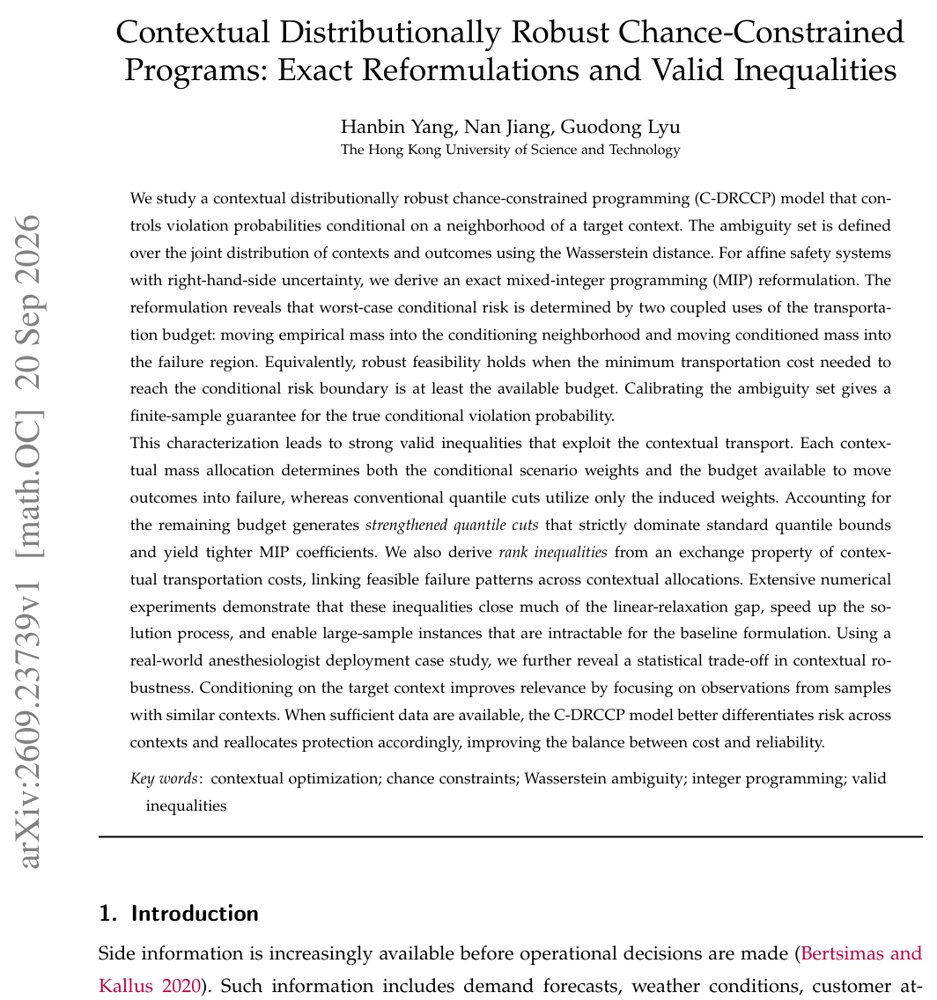 Contextual Distributionally Robust Chance-Constrained Programs: Exact Reformulations and Valid Inequalities Figure 1